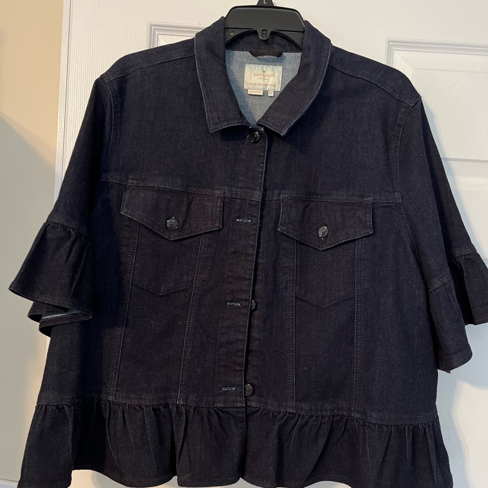 Kate Spade Flounce Sleeve Denim Jacket Size XL